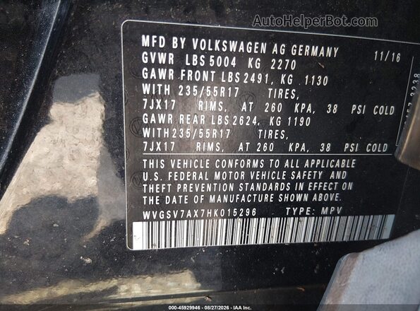 WVGSV7AX7HK015296 2017 VOLKSWAGEN TIGUAN Black Widok komory silnika