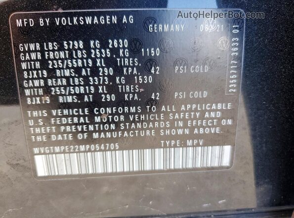 WVGTMPE22MP054705 2021 VOLKSWAGEN ID.4 Black Vista de la etiqueta del VIN