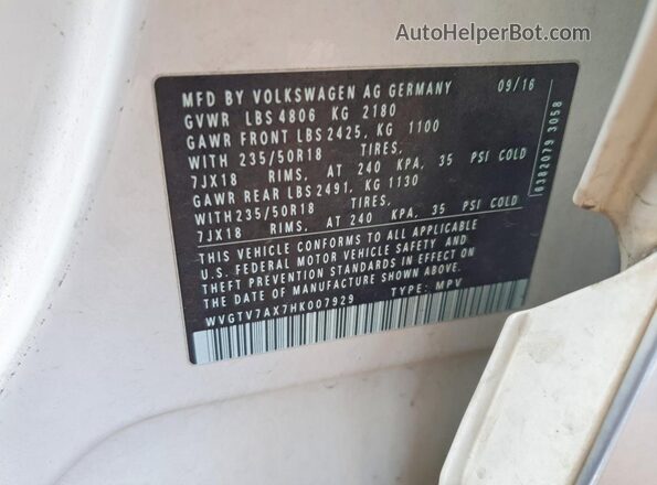 WVGTV7AX7HK007929 2017 VOLKSWAGEN TIGUAN White Widok komory silnika