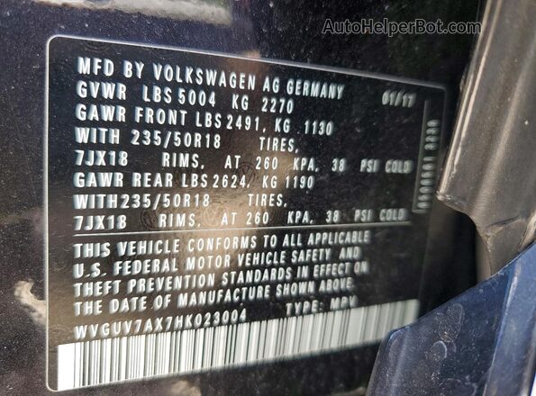 WVGUV7AX7HK023004 2017 VOLKSWAGEN TIGUAN Black Вид наклейки з VIN-кодом
