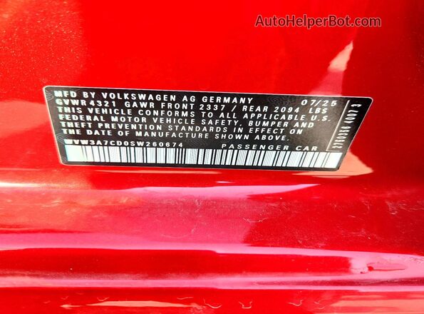 WVW3A7CD0SW260674 2025 VOLKSWAGEN GTI Brown Вид наклейки з VIN-кодом
