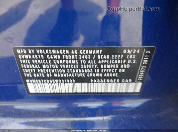 WVWEB7CD0RW231823 2024 VOLKSWAGEN GOLF Blue Engine compartment view