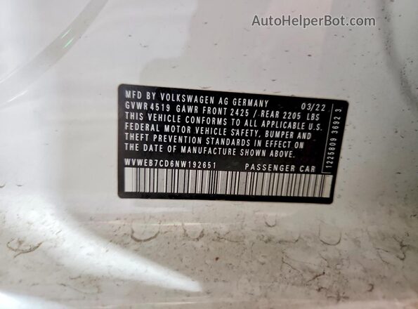 WVWEB7CD6NW192651 2022 VOLKSWAGEN GOLF White Widok komory silnika