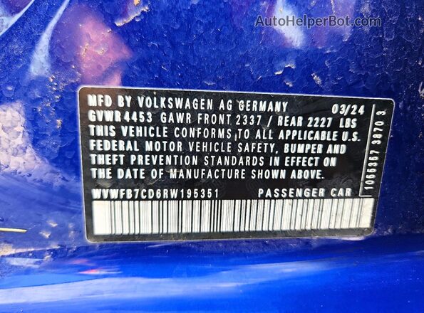 WVWFB7CD6RW195351 2024 VOLKSWAGEN GOLF Blue Շարժիչի բաժամունքի տեսք