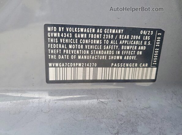 WVWGA7CD9PW214270 2023 VOLKSWAGEN GTI Gray Widok naklejki z numerem VIN