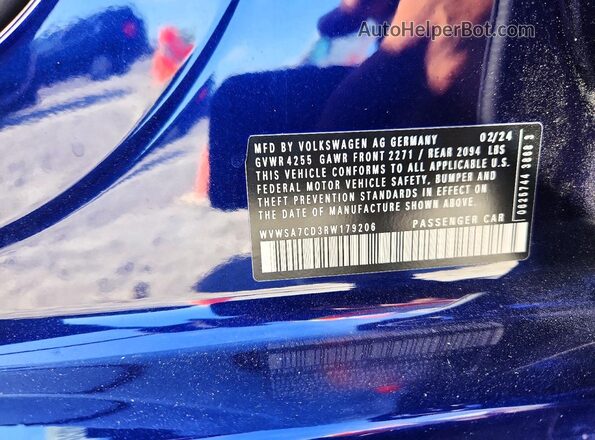 WVWSA7CD3RW179206 2024 VOLKSWAGEN GTI Blue Շարժիչի բաժամունքի տեսք