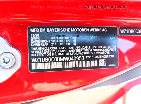 WZ1DB0C08MW040953 2021 TOYOTA GR Red Widok komory silnika