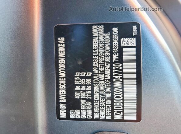 WZ1DB0C0XNW047730 2022 TOYOTA GR Gray Widok naklejki z numerem VIN