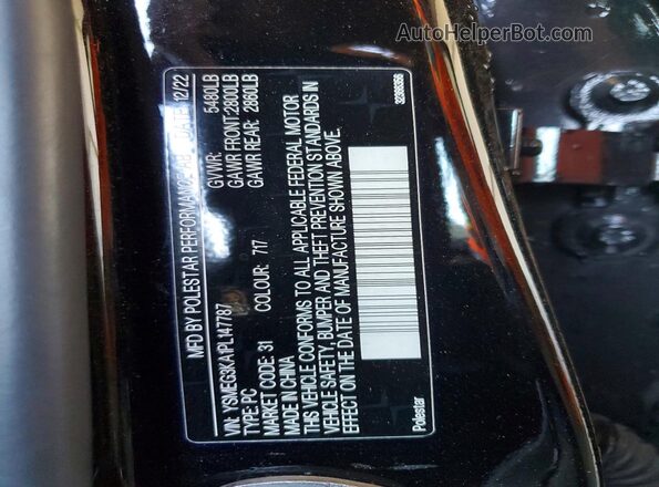 YSMEG3KA1PL147787 2023 POLESTAR 2 Black VIN կոդի պիտակի տեսք