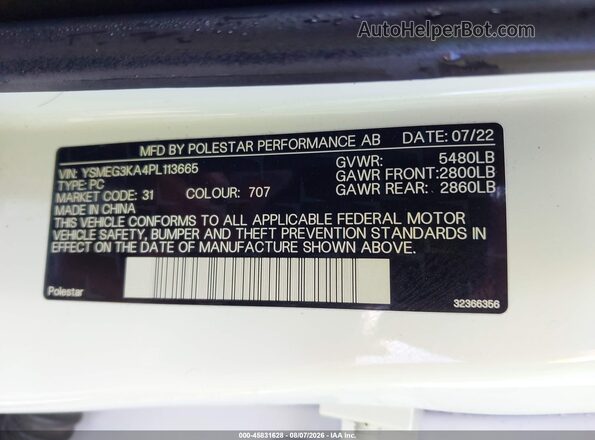 YSMEG3KA4PL113665 2023 POLESTAR 2 Белый Вид подкапотного пространства