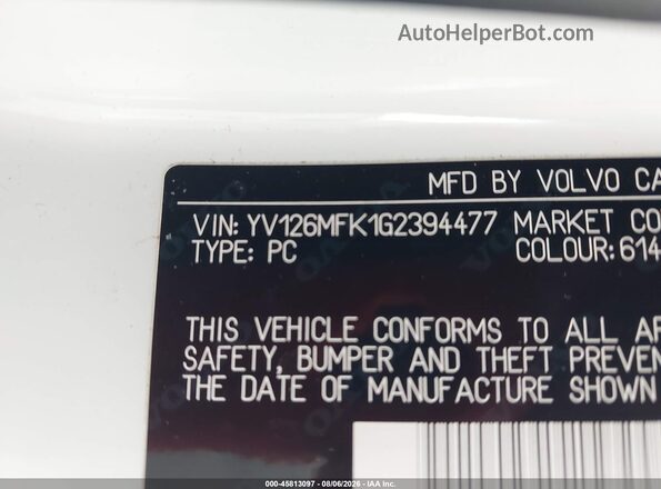 YV126MFK1G2394477 2016 VOLVO S60 White Widok komory silnika