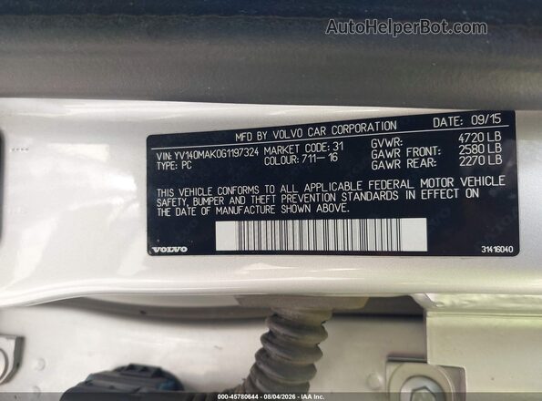 YV140MAK0G1197324 2016 VOLVO S80 Silver Vista del compartimento del motor