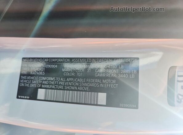 YV4062PE3S1290904 2025 VOLVO XC90 White Widok naklejki z numerem VIN