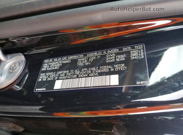 YV4062PE7R1199953 2024 VOLVO XC90 Black Widok naklejki z numerem VIN