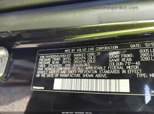 YV4102CK0J1354137 2018 VOLVO XC90 Black Вид підкапотного простору