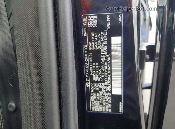 YV4102DL1L1495857 2020 VOLVO XC60 Black Widok naklejki z numerem VIN