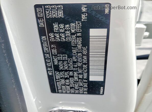 YV4102DL7L1565247 2020 VOLVO XC60 White Widok naklejki z numerem VIN