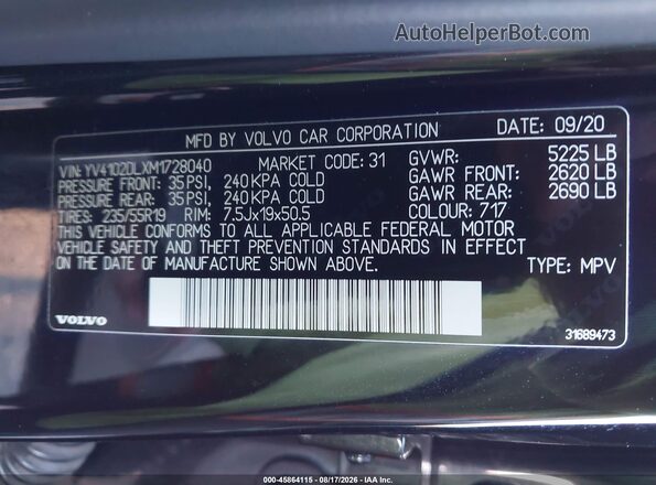 YV4102DLXM1728040 2021 VOLVO XC60 Black Engine compartment view