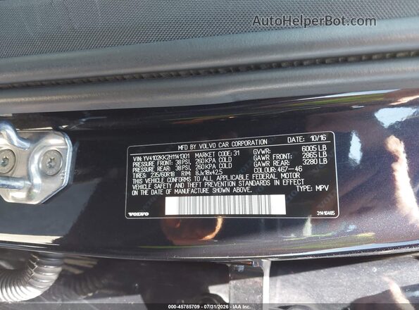 YV4102KK2H1141301 2017 VOLVO XC90 Dark Blue Widok komory silnika