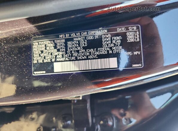 YV4102PK4L1586088 2020 VOLVO XC90 Черный Вид наклейки с VIN-кодом
