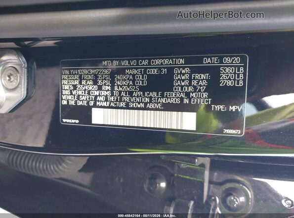YV4102RK3M1722967 2021 VOLVO XC60 Black Вид підкапотного простору
