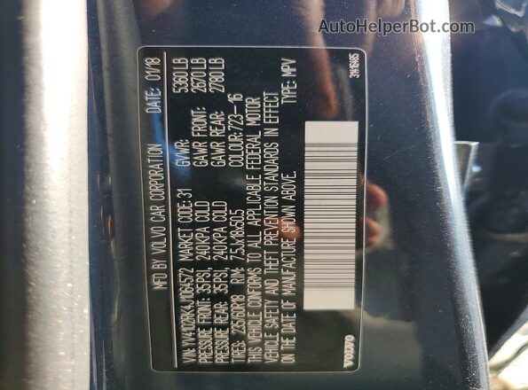 YV4102RK4J1064572 2018 VOLVO XC60 Blue Widok naklejki z numerem VIN