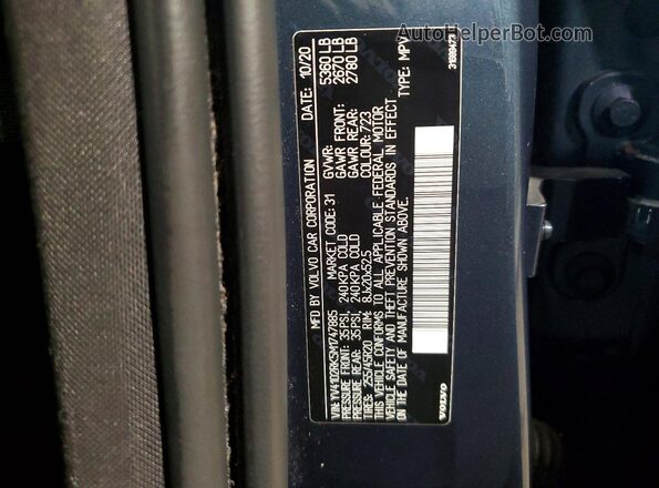 YV4102RK5M1747885 2021 VOLVO XC60 Blue Вид наклейки з VIN-кодом