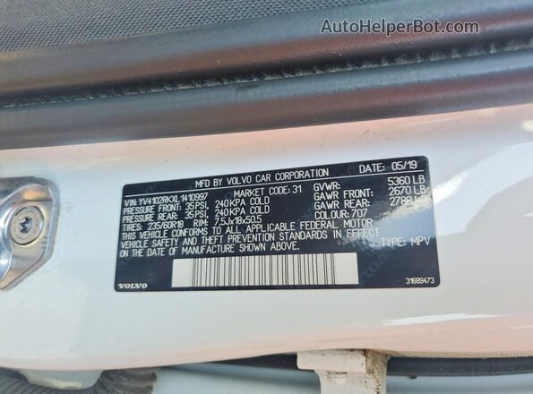 YV4102RKXL1410997 2020 VOLVO XC60 Белый Вид наклейки с VIN-кодом