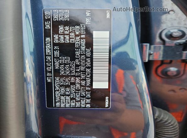 YV4102RL5M1793046 2021 VOLVO XC60 Blue VIN კოდის სტიკერის ხედი