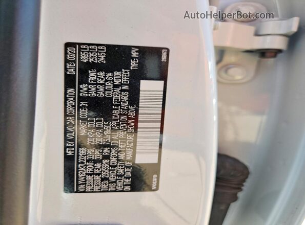 YV4162UK7L2321968 2020 VOLVO XC40 White Вид наклейки з VIN-кодом