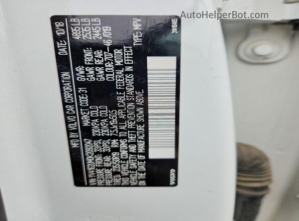 YV4162UM0K2092047 2019 VOLVO XC40 White Вид наклейки з VIN-кодом
