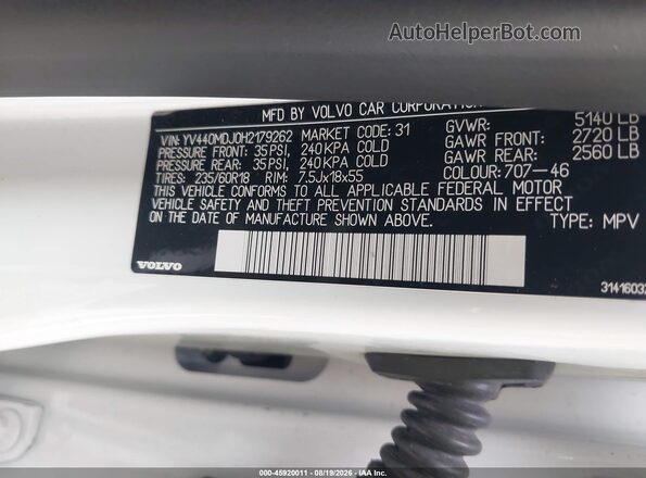 YV440MDJ0H2179262 2017 VOLVO XC60 White Engine compartment view