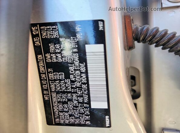 YV440MDK8G2880980 2016 VOLVO XC60 Silver VIN კოდის სტიკერის ხედი