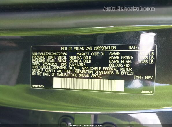 YV4A221K2M1723176 2021 VOLVO XC90 Black Շարժիչի բաժամունքի տեսք