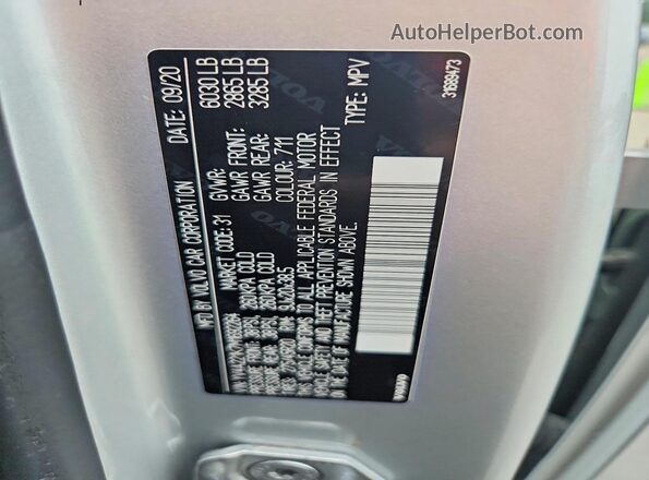YV4A221K7M1692264 2021 VOLVO XC90 Silver VIN sticker view