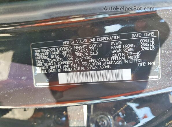 YV4A22PL1G1006076 2016 VOLVO XC90 Черный Панорамный вид салона 360°