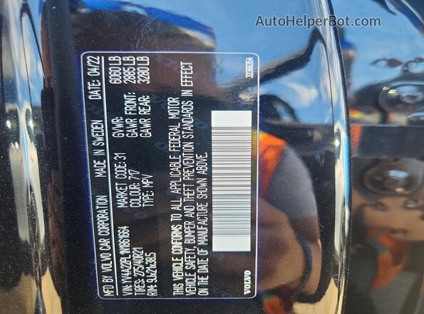 YV4A22PL1N1861664 2022 VOLVO XC90 Black VIN sticker view