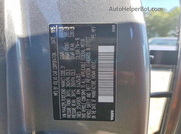 YV4A22PL7G1053080 2016 VOLVO XC90 Gray VIN კოდის სტიკერის ხედი