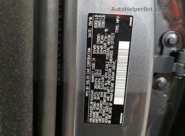 YV4A22PL9K1445549 2019 VOLVO XC90 Серый Вид наклейки с VIN-кодом