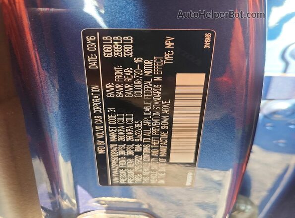 YV4A22PM5G1081470 2016 VOLVO XC90 Blue Вид наклейки з VIN-кодом
