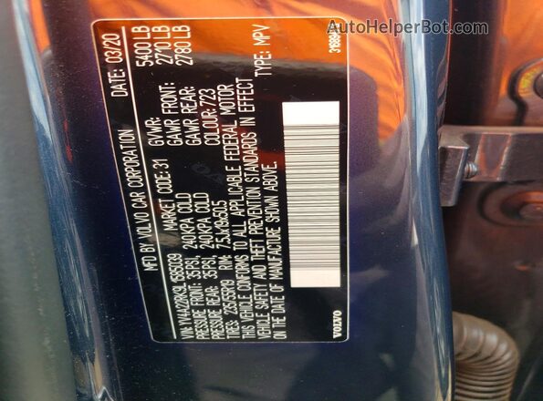 YV4A22RK9L1585039 2020 VOLVO XC60 Blue VIN sticker view