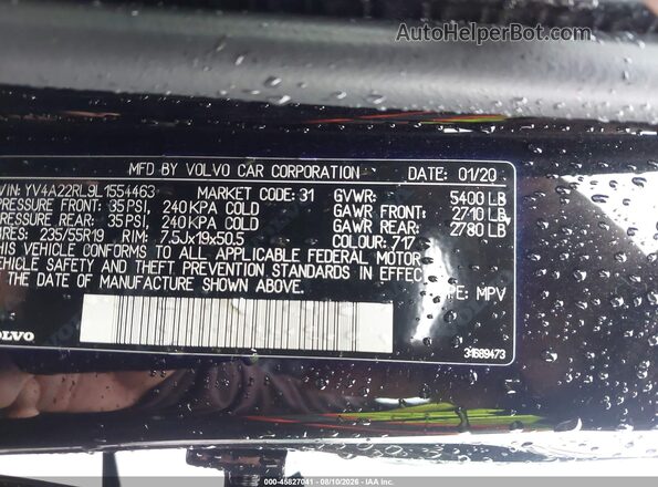 YV4A22RL9L1554463 2020 VOLVO XC60 Черный Вид подкапотного пространства