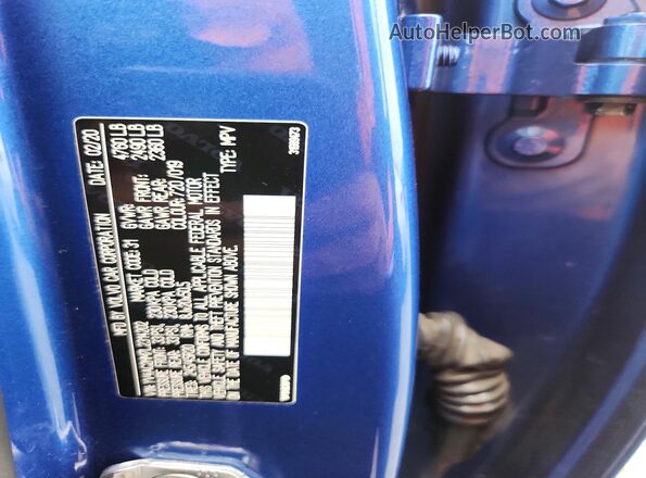 YV4AC2HM7L2314202 2020 VOLVO XC40 Blue VIN კოდის სტიკერის ხედი