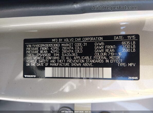 YV4BC0PK0G1053063 2016 VOLVO XC90 HYBRID Gold ძრავის განყოფილების ხედი
