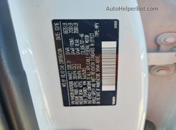 YV4BC0PL6G1078266 2016 VOLVO XC90 White Widok naklejki z numerem VIN
