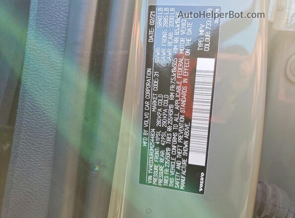 YV4ED3UR0M2544834 2021 VOLVO XC40 Green Widok naklejki z numerem VIN