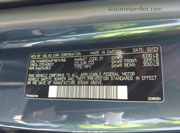YV4H600A4P1974768 2023 VOLVO XC90 RECHARGE PLUG-IN HYBRID Black ძრავის განყოფილების ხედი