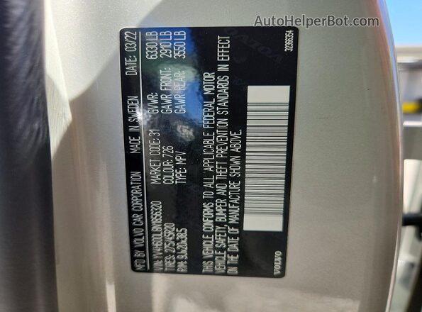 YV4H600L8N1856320 2022 VOLVO XC90 Gray Widok wnętrza 360 stopni