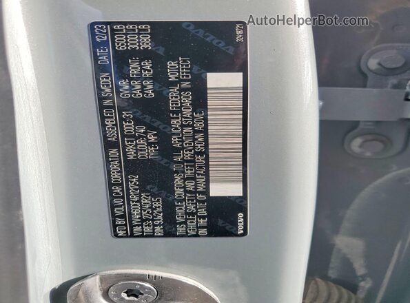 YV4H60CF4R1217542 2024 VOLVO XC90 Gray Вид наклейки з VIN-кодом