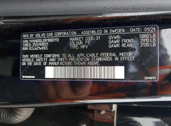 YV4H60DJ2R1880112 2024 VOLVO XC60 Black Widok naklejki z numerem VIN